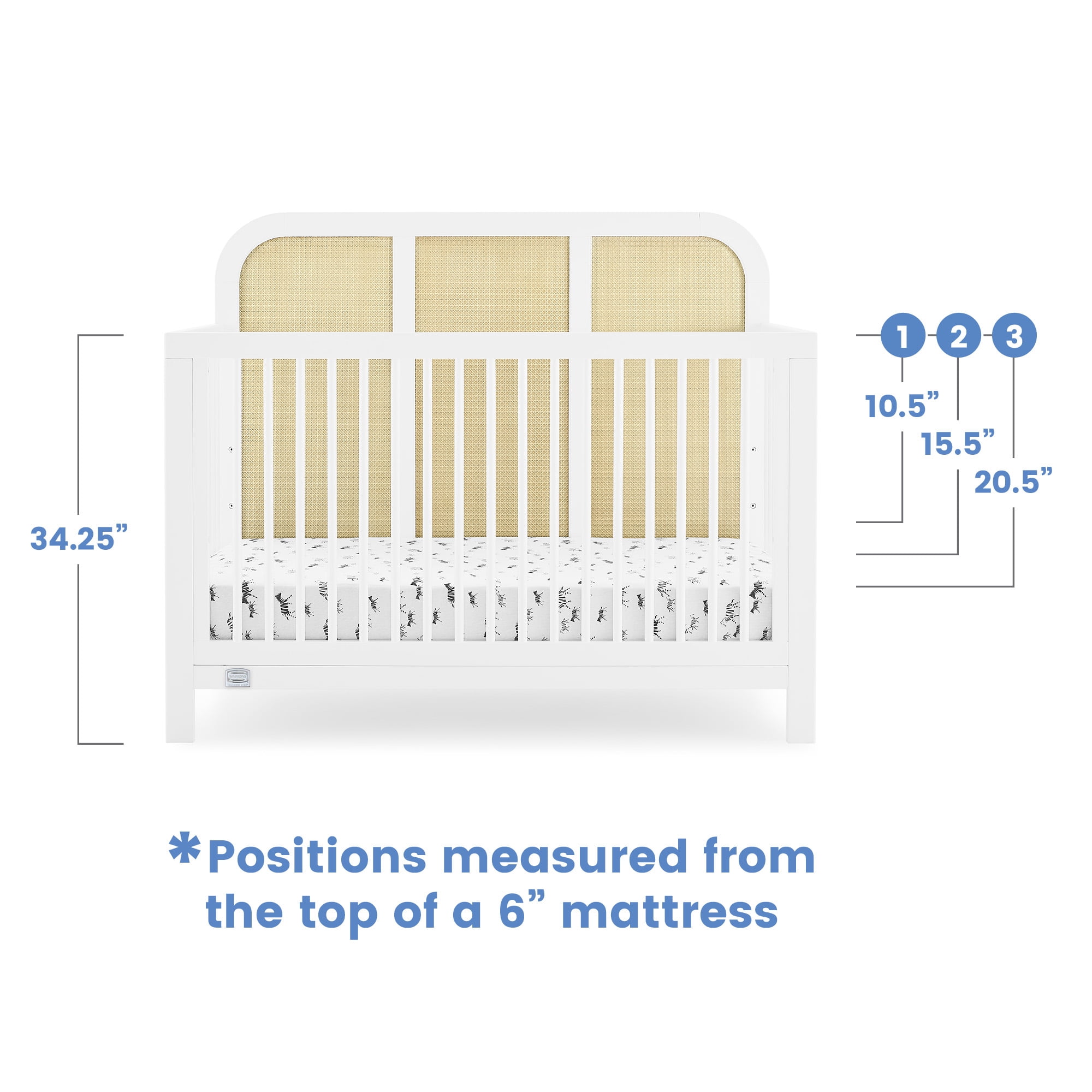 Simmons Kids Theo 6-in-1 Convertible Crib - Greenguard Gold Certified, Bianca White/Textured Almond