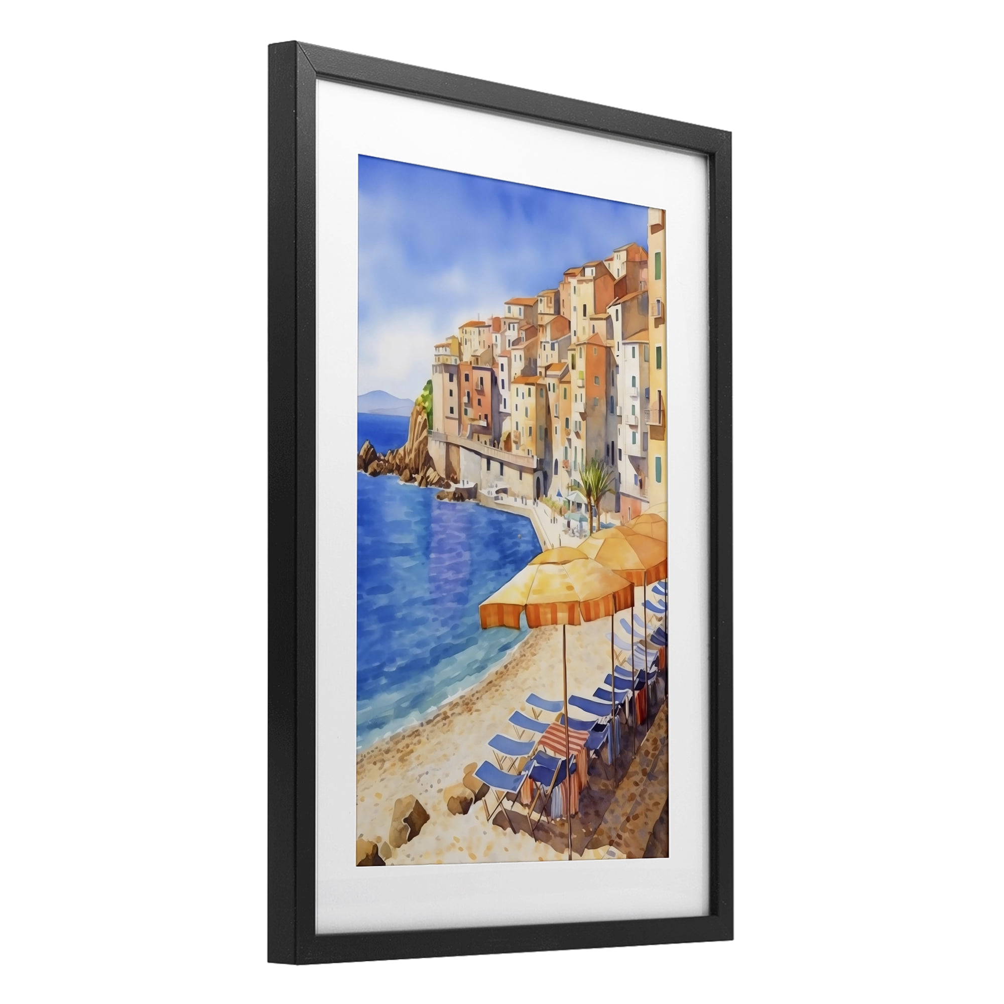 Stupell Industries Beach Lounging on Mediterranean Shore Black Framed Print Under Glass, design by Creative Studio