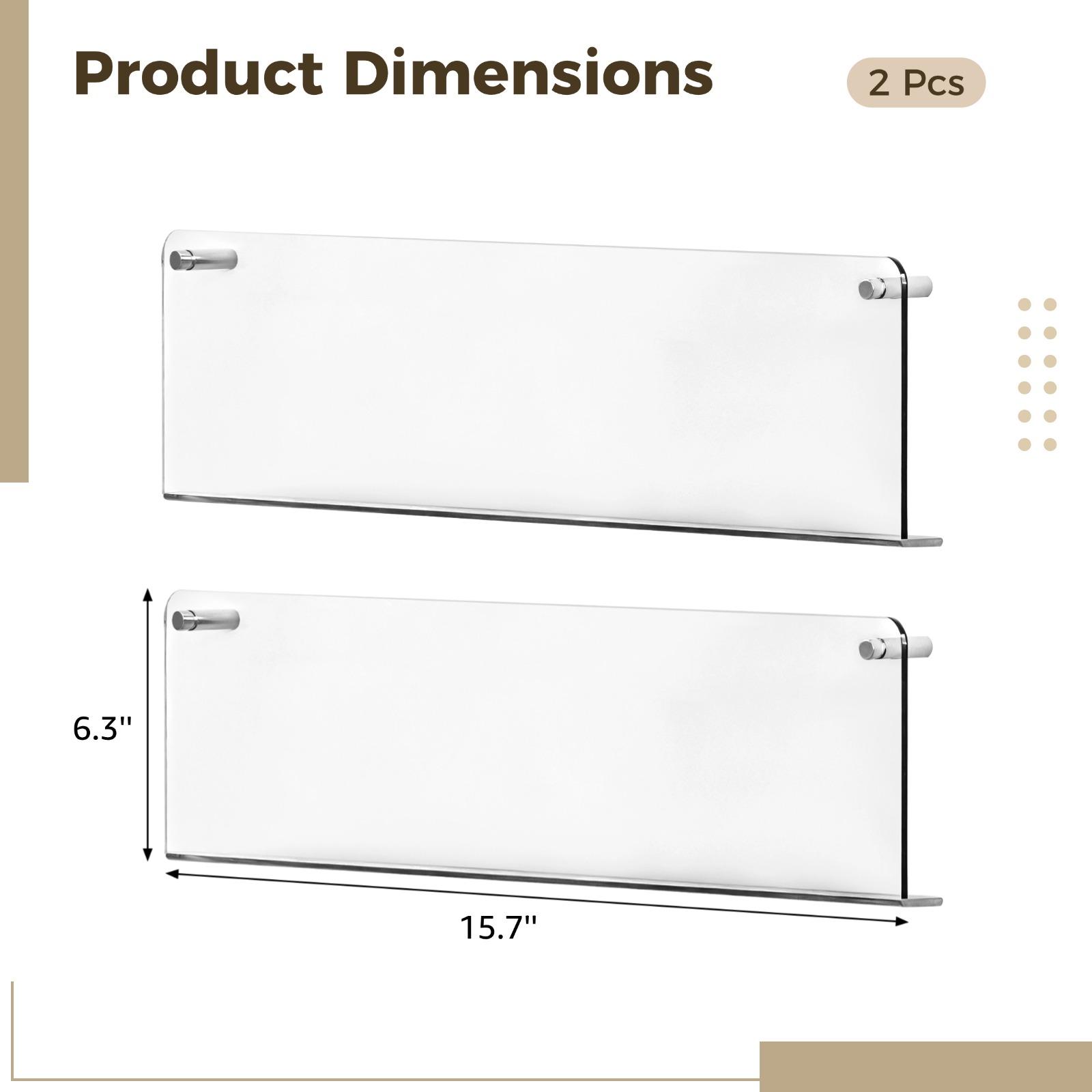 2 Pcs Clear Acrylic Wall-Mounted Shelves, No-Drill Transparent Display Racks, Floating Book Holders for Magazines and Records, Modern Easy Installation for Home and Office, 40 cm/15.75 in