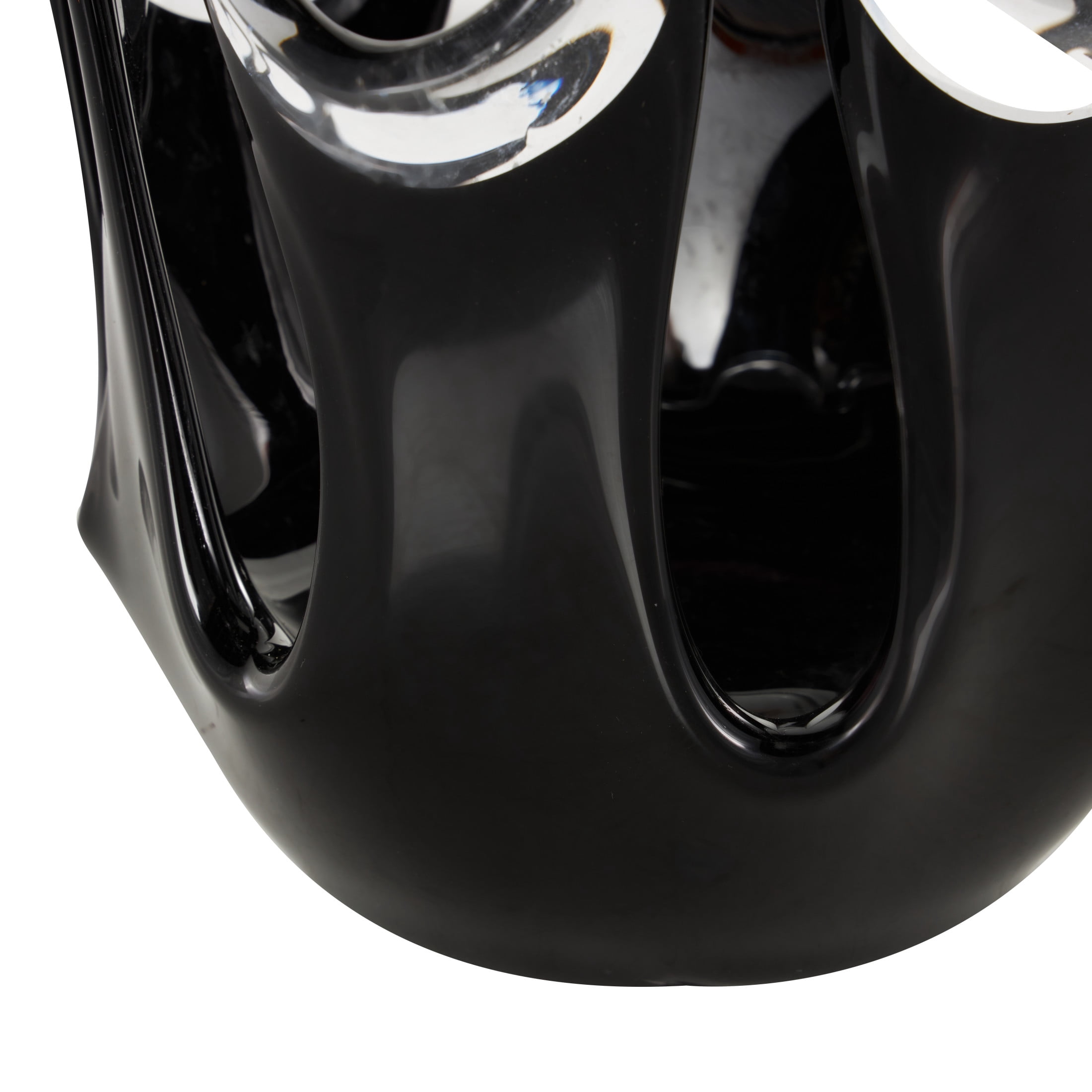 DecMode 11" Abstract Black Glass Vase with Wavy Oval Cutouts