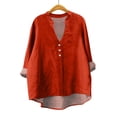 thumbnail image 4 of Jxximdong Button Down Shirts for Women, Plain Linen Shirts V Neck Cloths Long Sleeve Pockets Tshirt Trendy Casual Blouse Tops, Red Women's Blouses, 4 of 4
