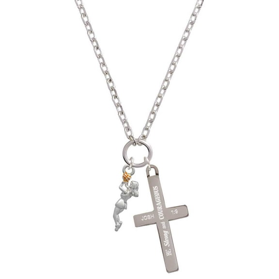 Delight Jewelry Silvertone Basketball Player Girl Be Strong and Courageous Engraved Cross Zoey Necklace, 28"