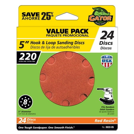 Gator 5u0022 Hook & Loop Sanding Discs 220G 24PK