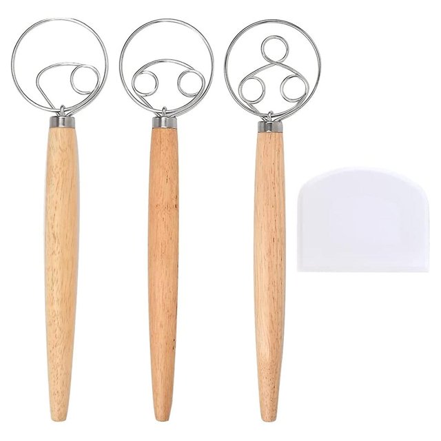 Paquete de 3 batidores de masa danesa, con raspador para repostería o masa de pizza, etc. Afortunado Sencillez