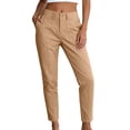 thumbnail image 6 of Hulanddfd Womens Pants High Waist Cargo Trousers, Olive Button Fly Straight Leg Pants with Pockets, Casual 9/49 Length Bottoms, 6 of 6