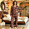 thumbnail image 4 of DORKASM Halloween Couple Pajamas Matching Sets Long Sleeve Pajama Set for Women & Men Button-Down V-Neck Sleepwear House Wear Orange L, 4 of 6