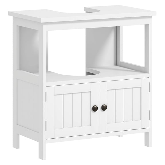 Under Sink Cabinet Bathroom, White Vanity Storage with Double Doors & Shelves