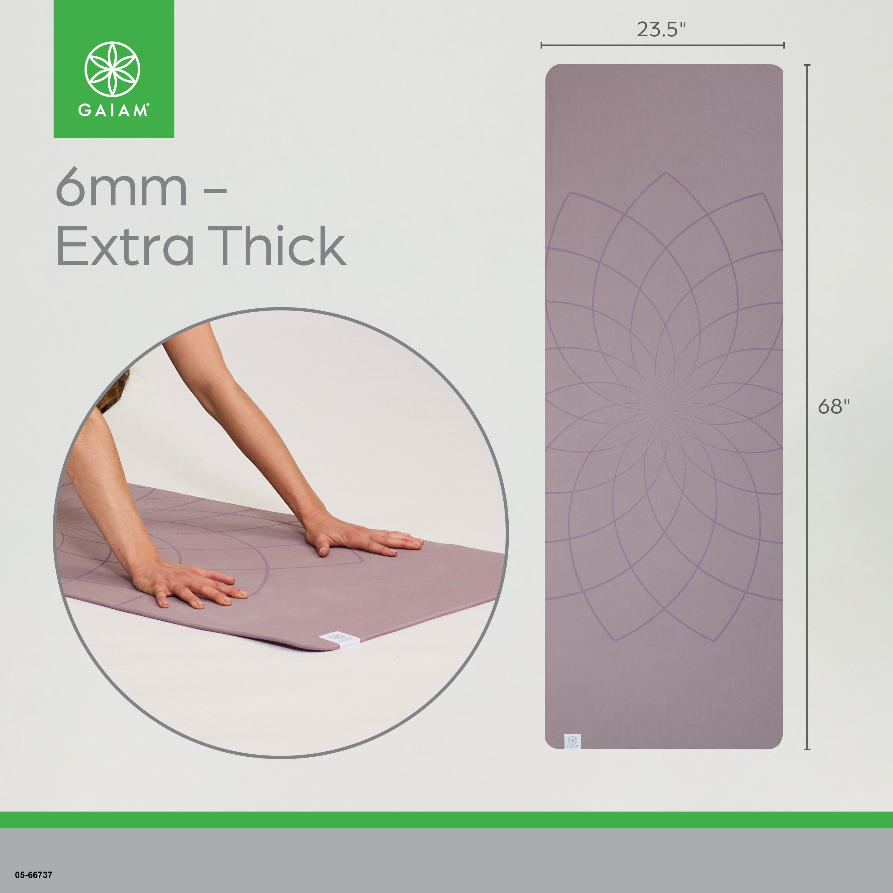 Gaiam Performance Yoga Mat, Made of Durable TPE, 23.5" x 68" x 6MM Thick, Nirvana