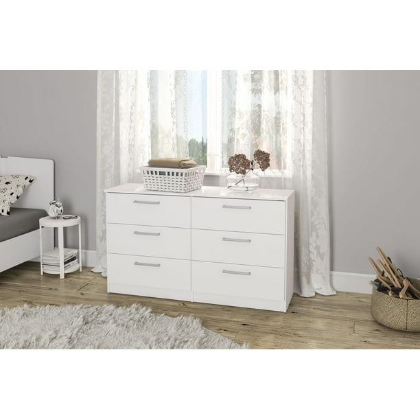 Polifurniture Juliette Modern 6 Drawer Double Dresser, White Finish