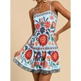 thumbnail image 4 of Women'S Floral Boho Flowy Mini - Dress Ruffle Hem Spaghetti Strap Vacation Tank Dresses  Blue XL, 4 of 7