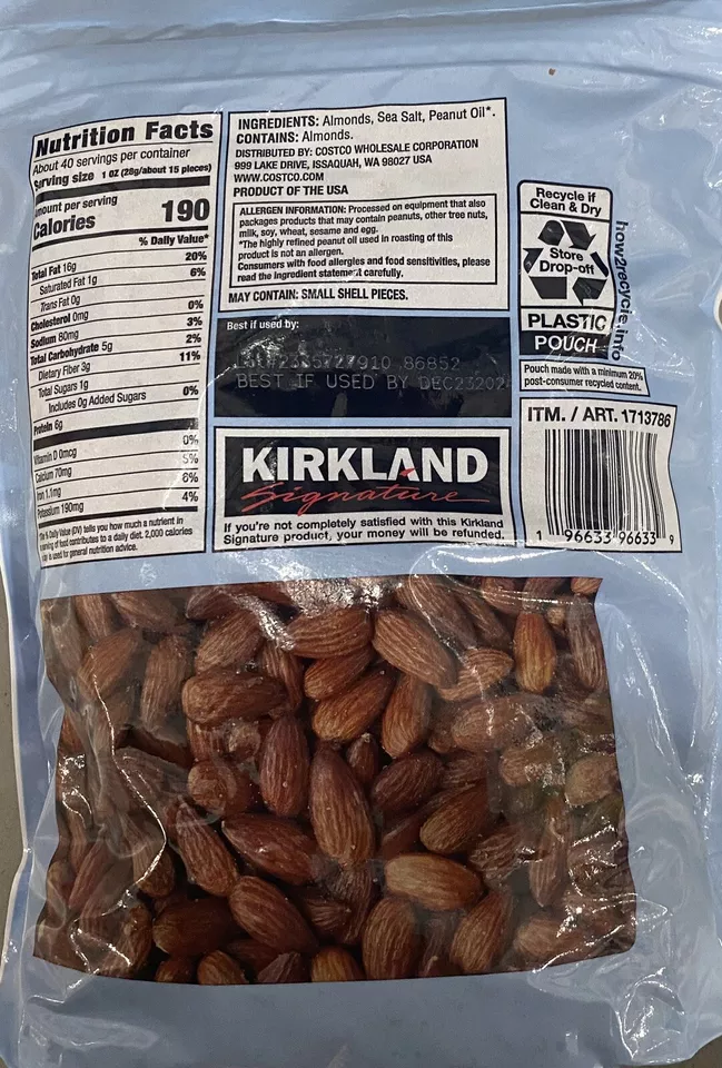 KIRKLAND Signature Roasted Almonds With Sea Salt 40 oz Bag
