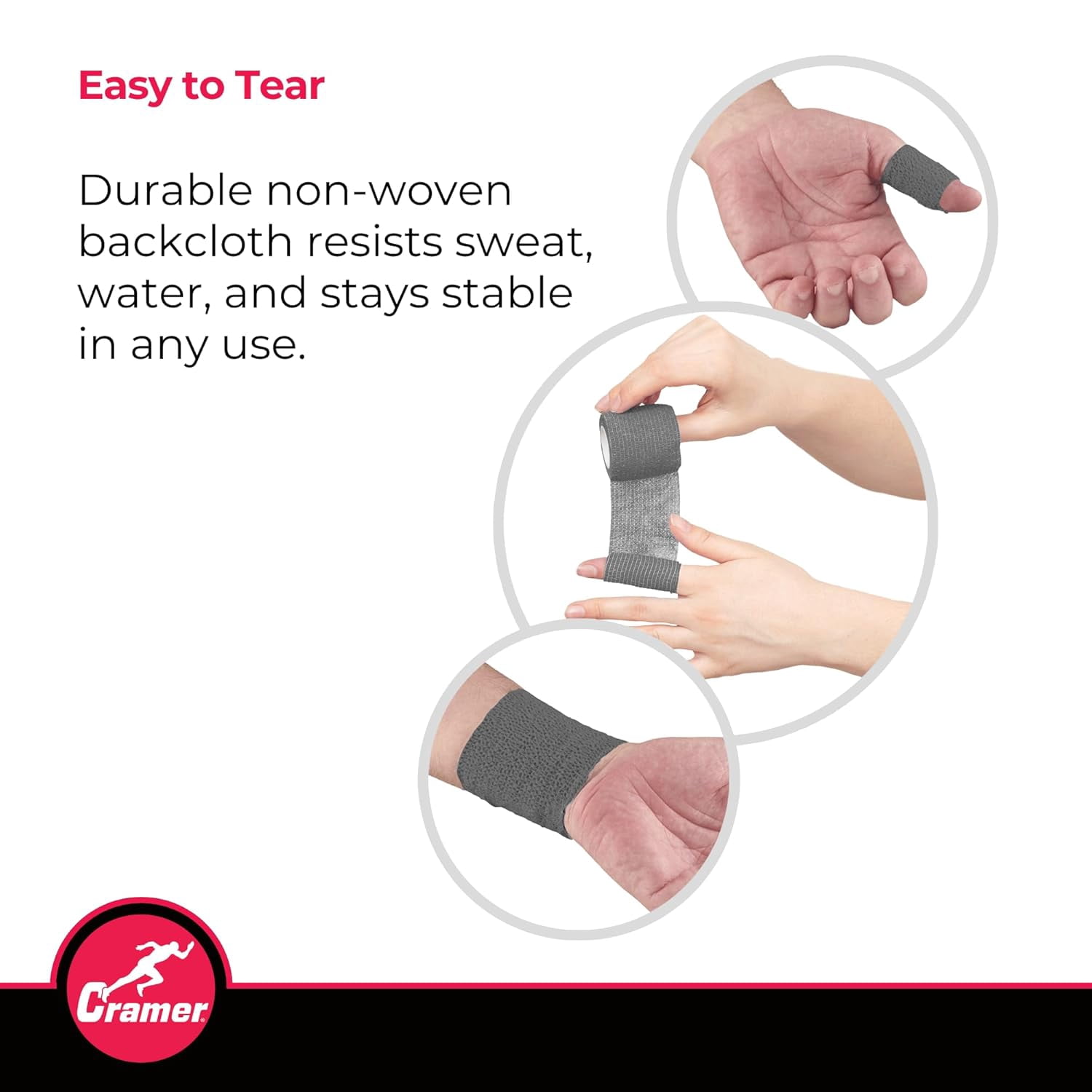 Cramer Eco-Flex Multi-Purpose Sport Tape - Stretch Tape and Easy Tear, Grey, 24 Rolls