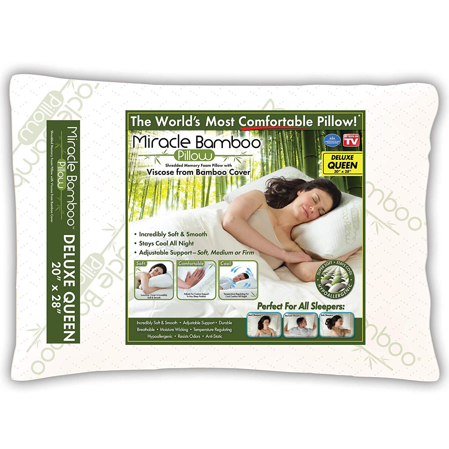 Ontel Original Miracle Bamboo Shredded Memory Foam Pillow-Deluxe King,  White 