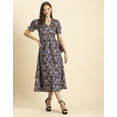thumbnail image 6 of Moomaya Womens Printed Front Slit Dress, Puffed Sleeves, Styles Back Ties Midi Dress, 6 of 8
