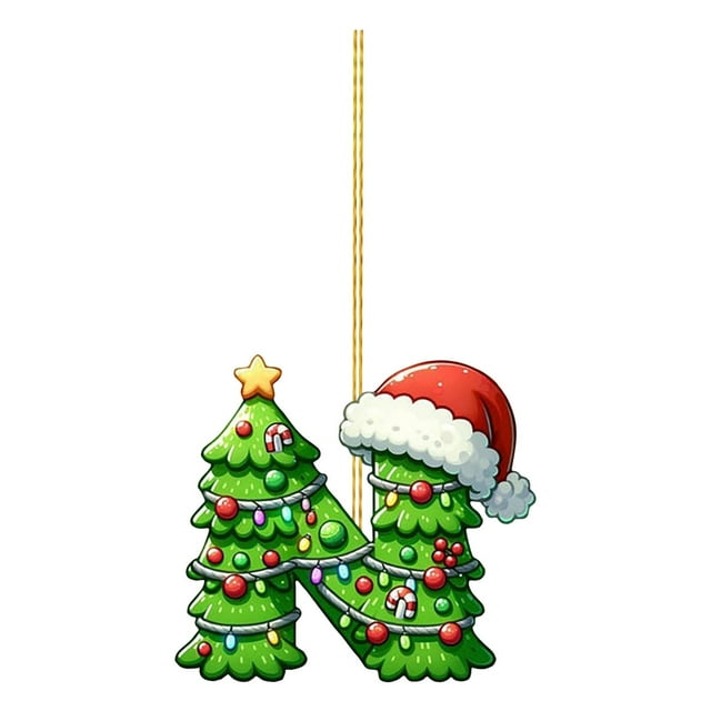 Adornos navideños, adornos navideños, regalos navideños, árbol de Navidad acrílico 2D, colgante de 26 letras, regalo decorativo, colgantes para fiestas navideñas familiares.