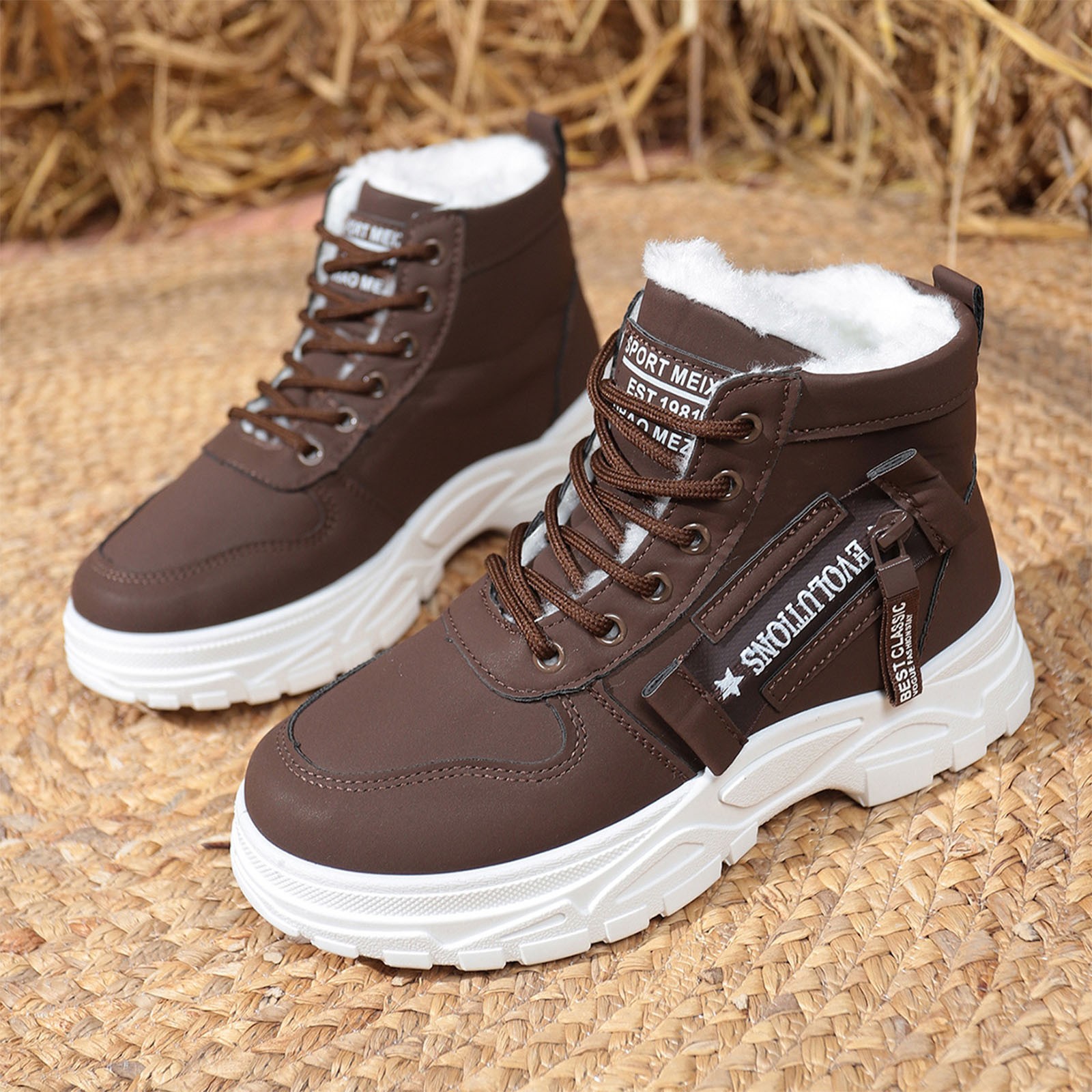 Miluxas Women's Fleece Lined Snow Boots, Thick Platform Winter Outdoor Shoes Hiking Warm Ankle Shoes Brown 8.5(41)