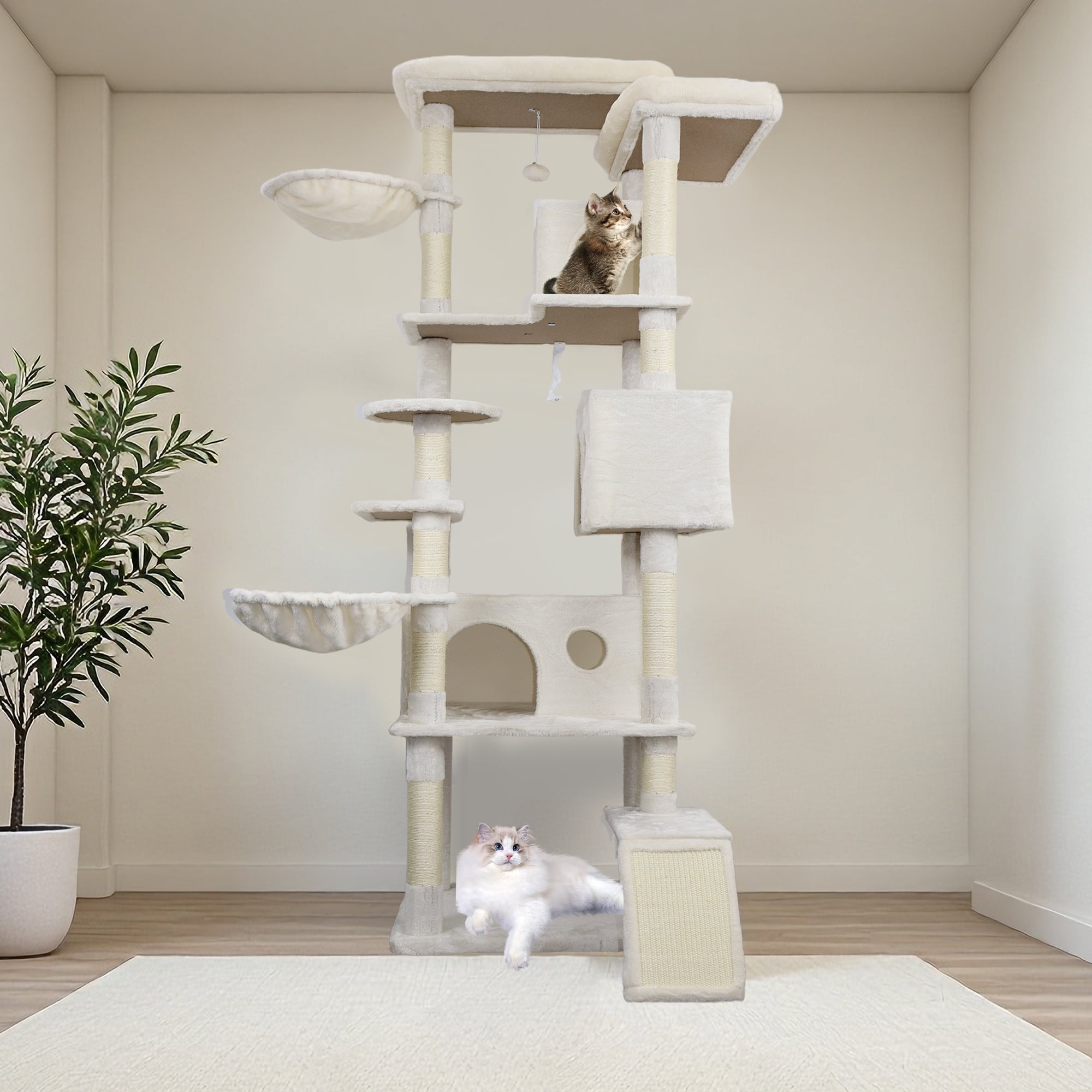 Jopath Cat Condo 84 In Beige Cat Tree Tower Sturdy Large Cat Tower With Large Condo Sisal Scratching Post Big Hammock And Top Platform For Adult Cats Kittens