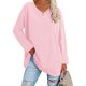 thumbnail image 4 of Camiseta De Manga Larga Para Mujer, Cuello En V, Color Sólido, Elegante, Informal, Para Mujer, Cómoda, Con Hombros Caídos, Suave Para Uso Diario ANGGREK  Otros, 4 of 6
