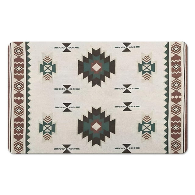 Boho Bathroom Rugs: Non-Slip Aztec Bath Mat, Western Geometric Design, Luxury Soft, Highly Absorbent, Ideal for Bathroom, Kitchen, Entryway, Modern Farmhouse Decor, 20x32 Inch