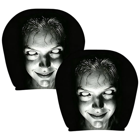 2 Pack Scary Face Car Headrest Covers, Stretch Elastic Funny Ghost Face Printed Head Rest Protector, Spooky Masque Design Auto Seat Headrest Cover for Car Truck SUV