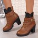 thumbnail image 2 of NECHOLOGY Botas Mujer Zapatos Botines mujer Botas de otoño e invierno, tacón grande, tacón grueso, encaje, correa de encaje, cremallera trasera, suela gruesa, zapatos de mujer con (Brown, 8), 2 of 7