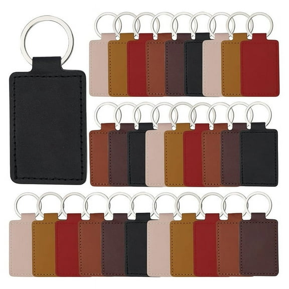 60Pcs PU Leather Keychain,6Colors Rectangular Leather Key Fob Kit,Engraving Keychain for Stamping Craft,Leather Keychain