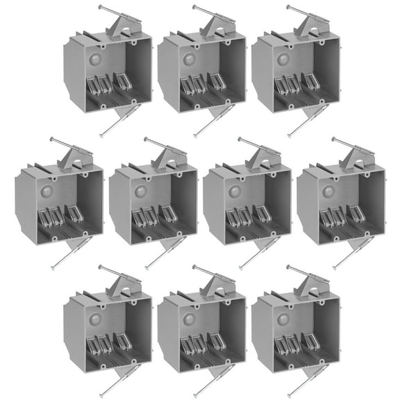Maxxima 2 Gang 32.5 cu. in. PVC New Construction Electrical Switch and Outlet Junction Box, ETL Listed, Gray (10 Pack)