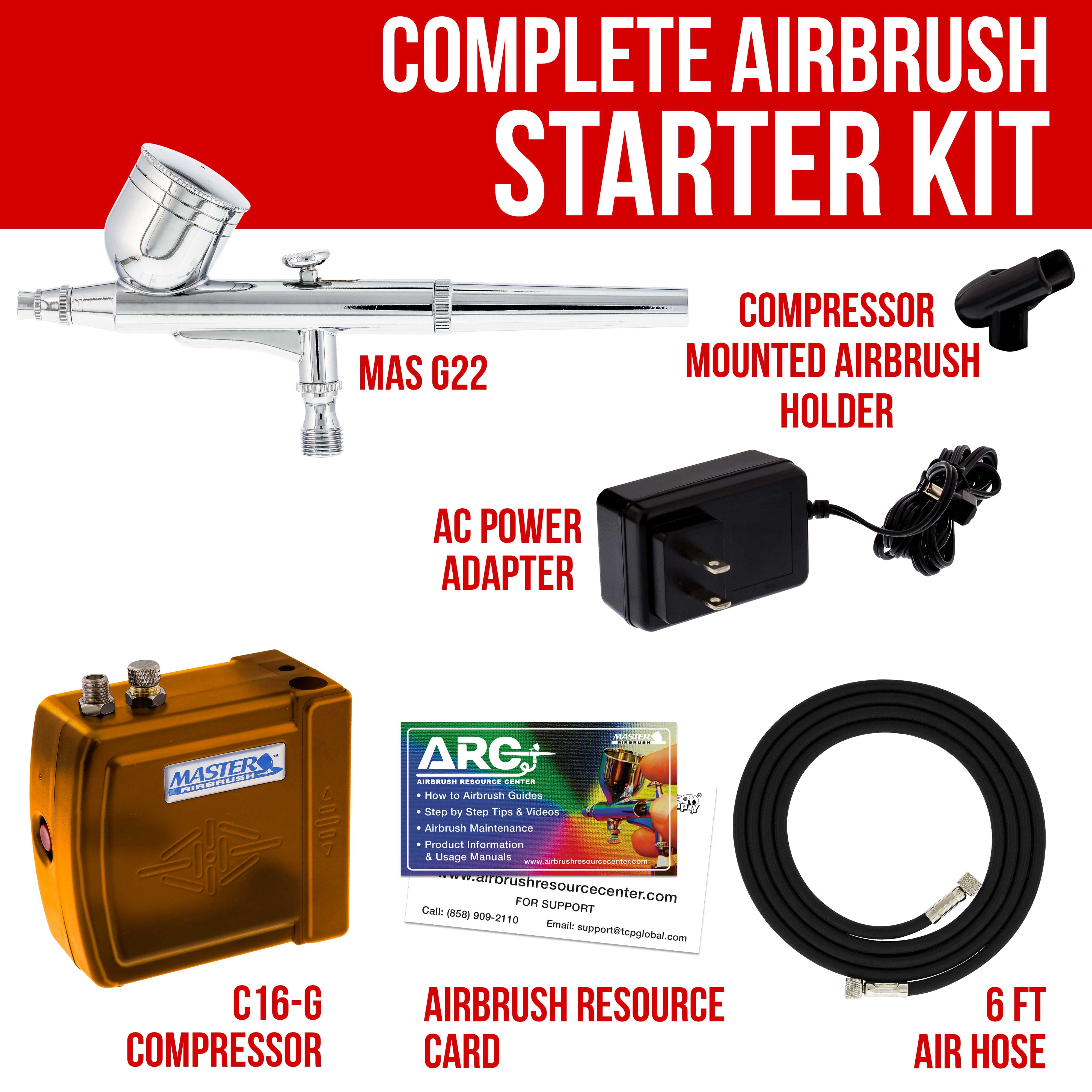 Master Airbrush Multi-Purpose Gold Airbrushing System Kit with Portable Mini Air Compressor - Gravity Feed Dual-Action