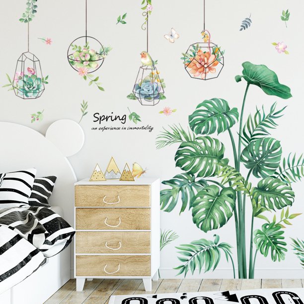 Tropical Jungle Wallpaper Film Rollo autoadhesivo Mural decorativo Papeles pintados autoadhesivos Hojas de palma para sala de estar Mural Estante Gabinetes de cocina Muebles vintage