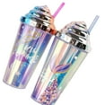 thumbnail image 3 of Diconna Reusable Mermaid Pattern Double-Layer Straw Cup with Sealing Cover, 3 of 6