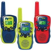 PlayZoom 3 Pack Walkie Talkie: 3 Mile Range, Built-in Flashlight, Headphone Jack (Red, Green & Blue)