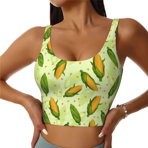 Balery Fresh Corn Sujetadores deportivos con espalda cruzada para mujer, acolchados, sin costuras, de alto impacto, ideales para yoga, gimnasio, entrenamiento y fitness.-X-Large