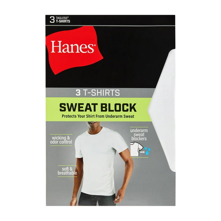 Hanes Men's Sweat Block T-Shirt Crewneck White 3-Pack Moisture Hanes Men's Sweat Block T-Shirt Crewneck White 3-Pack Moisture