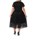 thumbnail image 2 of Vestido de cóctel midi de encaje floral de talla grande para mujer Agnes Orinda, con doble capa, escote en V, mangas cortas y corte en A, 3X negro, 2 of 8