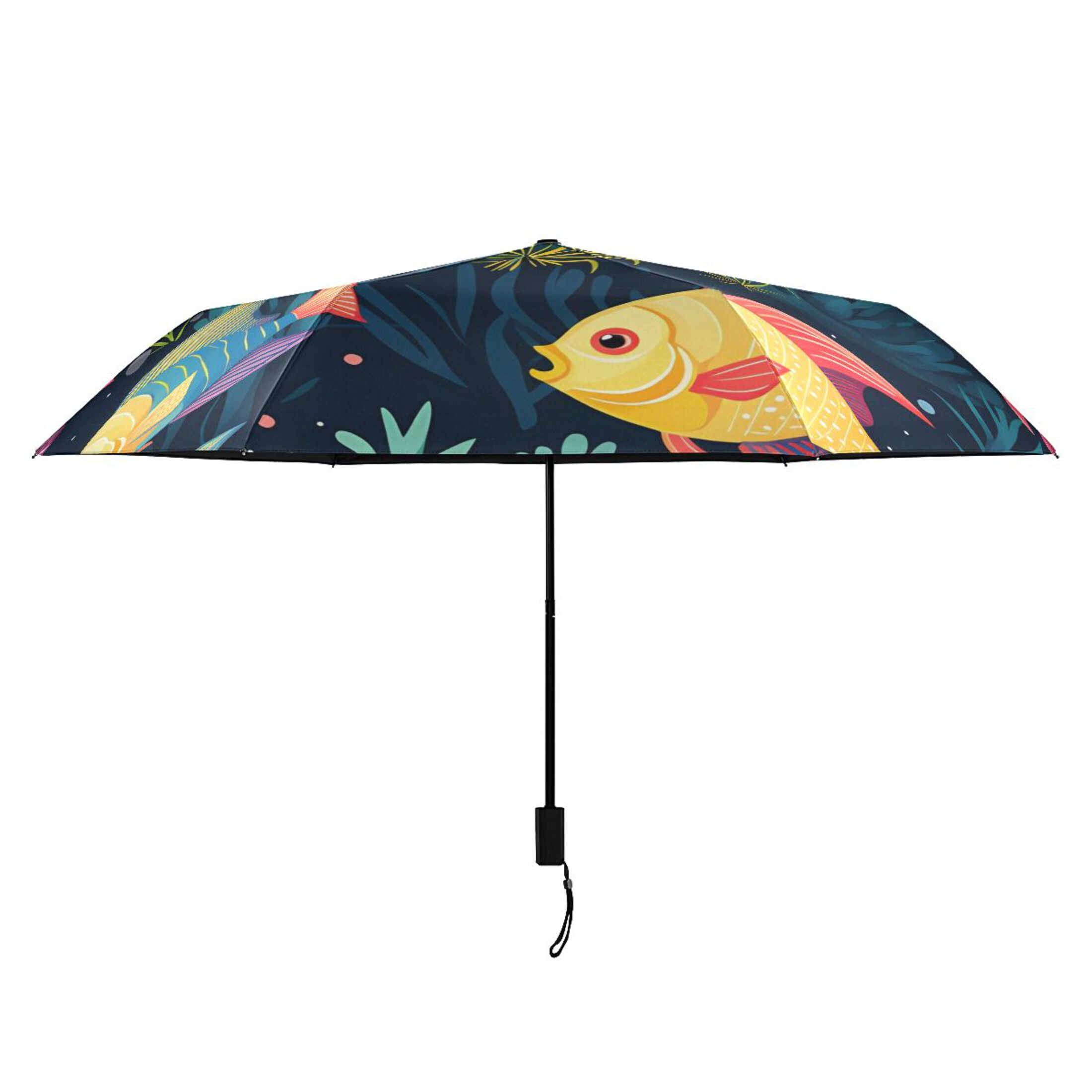 Fishes Compact Folding Umbrella for Rain Windproof Travel Umbrella UPF 50+ Lightweight Packable Arc Size