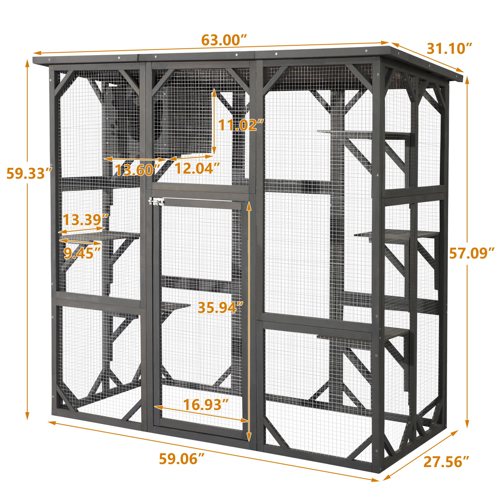 Haverchair Cat Enclosure Outdoor Catio Large Wooden Cat House with Weatherproof, Cat Cage Condo Indoor Playpen with Platform and Small House, Gray