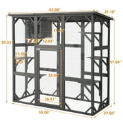 Haverchair Cat Enclosure Outdoor Catio Large Wooden Cat House with Weatherproof, Cat Cage Condo Indoor Playpen with Platform and Small House, Gray