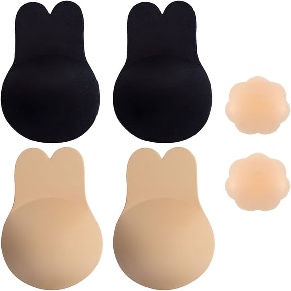 TELOLY Sticky Bra Strapless Invisible Push Up Silicone Bra for Backless Dress with Nipple Covers Adhesive Bras