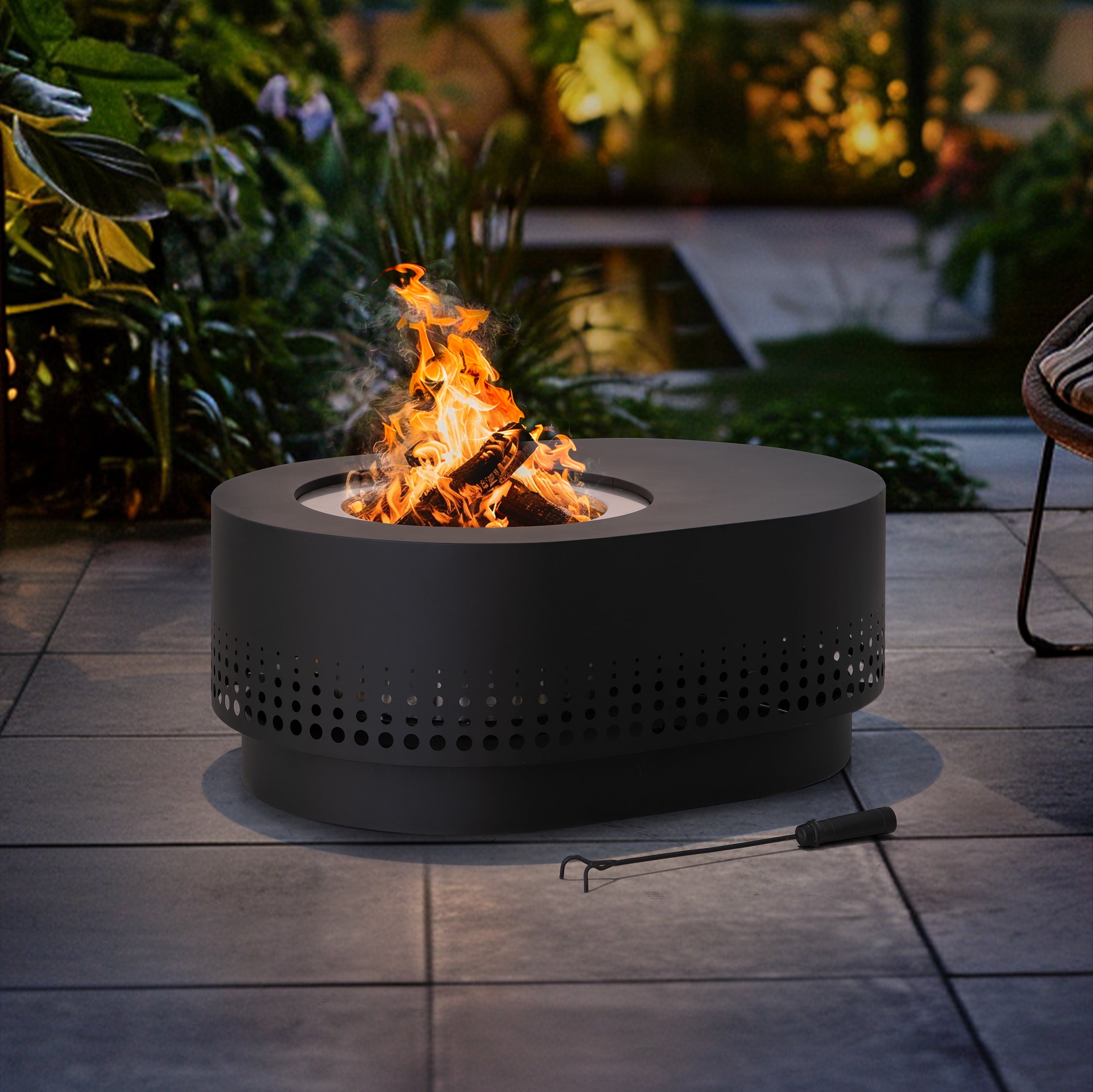 Sunjoy 38 In Smokeless Fire Pit with Removable Ash Pan, Outdoor Portable Wood Burning Fireplace with PVC Cover and Fire Poker ,Ideal for Camping, Bonfire, and Backyard, Black