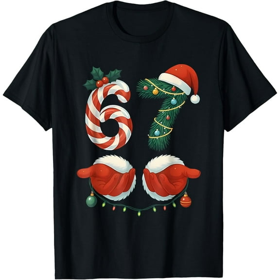 Funny 67 Meme Santa Hand Christmas Pajamas Men Women & Boys T-Shirt