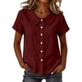 thumbnail image 2 of Asgosdo Womens Tops Short Sleeve Button Down Solid Color Loose Fit Blouses Basic Comfy Going Out Shirts, 2 of 5