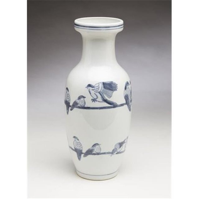 AA Importing 59839 Birds On Limb Vase, Blue & White
