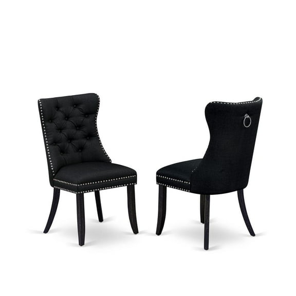 East West Furniture Parson Chairs - Black Linen Fabric Padded Dining Chairs, Set of 2