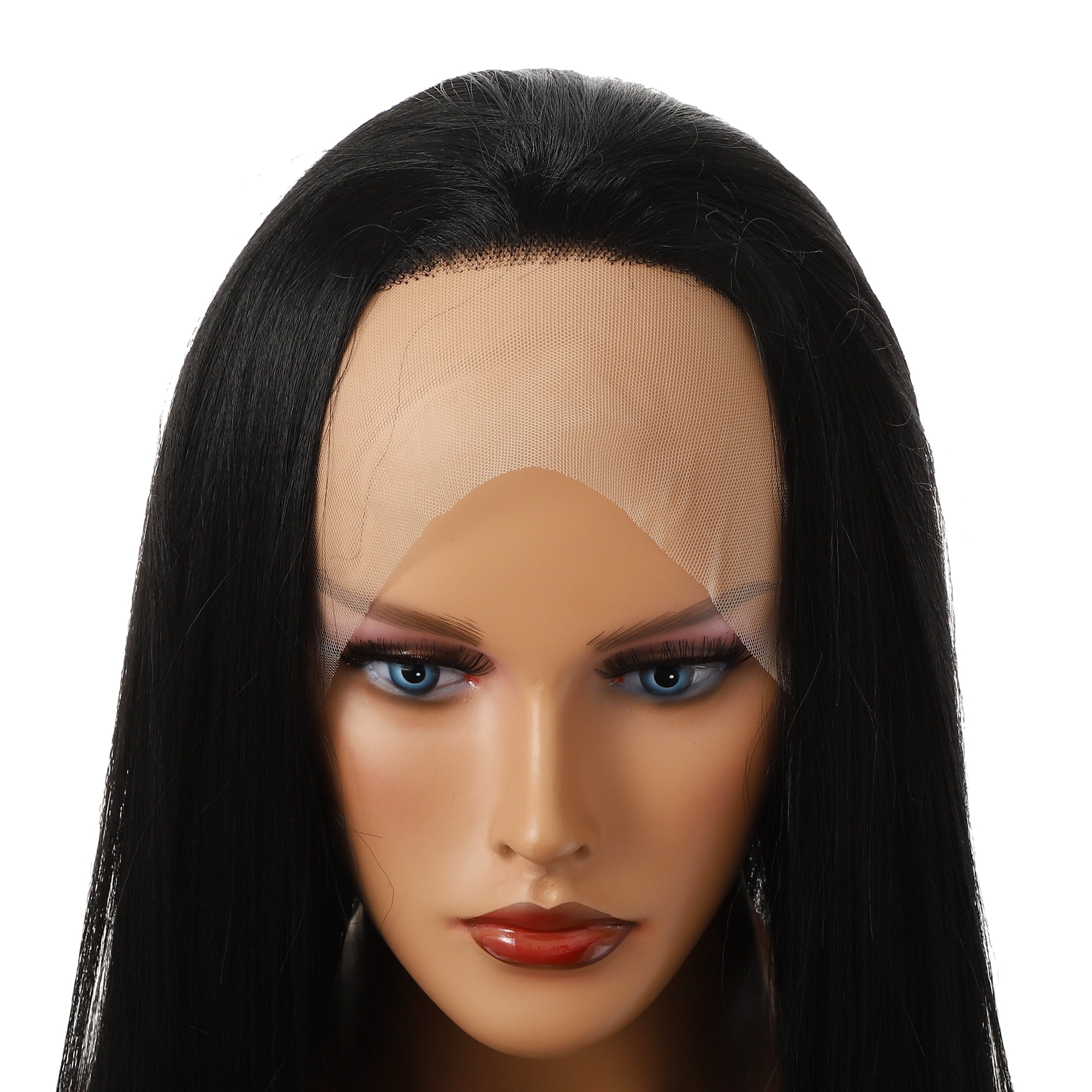Unique Bargains Lace Front Lightweight Wigs Long Straight Hair for Women Lady Black