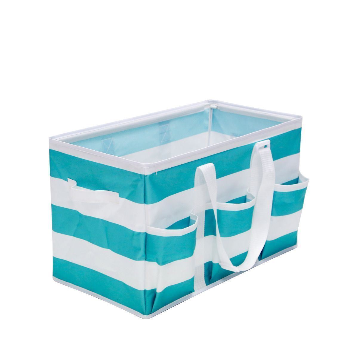 Tidy Living - Utility Tote Teal Rugby Stripe - Multipurpose Storage Solution Bag - image 5 of 5