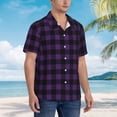 thumbnail image 3 of Fotbe Purple Black Plaid Camisa Hawaiana para Hombre Unisex – Camisa Casual de Verano con Botones de Manga Corta de Algodón y Lino,X-Large, 3 of 7