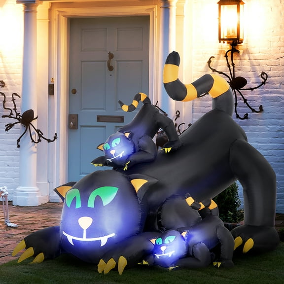 Outsunny 6.5' Inflatable Halloween Decoration Three Black Kitty Cats, Blow-Up LED Display Indoor Outdoor for Garden, Lawn, Party, Holiday
