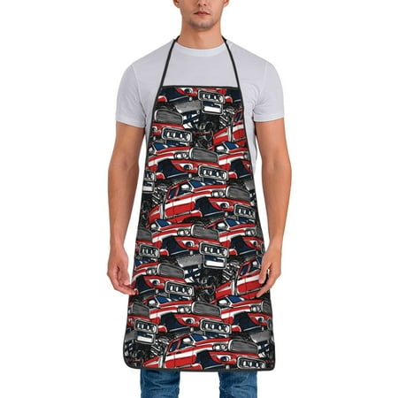 

Tideii Red And Blue Cars for Tie-up Apron Unisex Waterproof and Stain-Resistant Bib Apron for Kitchen Garden Painting