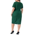 thumbnail image 4 of DARING DIVA Plus Size Button Crew Neck Bodycon Pencil Dress 2X Dark Green, 4 of 6
