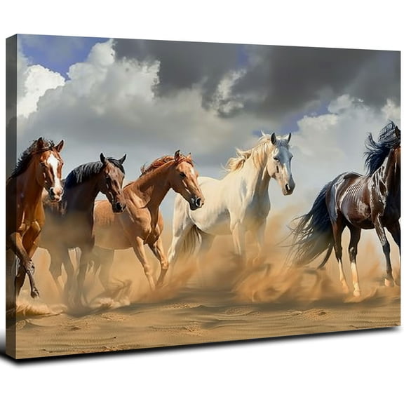 JRXY Horse Wall Art,Equine Themed Animals Galloping In The Sand Running Horses Pattern,Horse Painting Horse Pictures Wall Decor,Canvas Wall Art For Living Room Decor Aesthetic 20x16inch